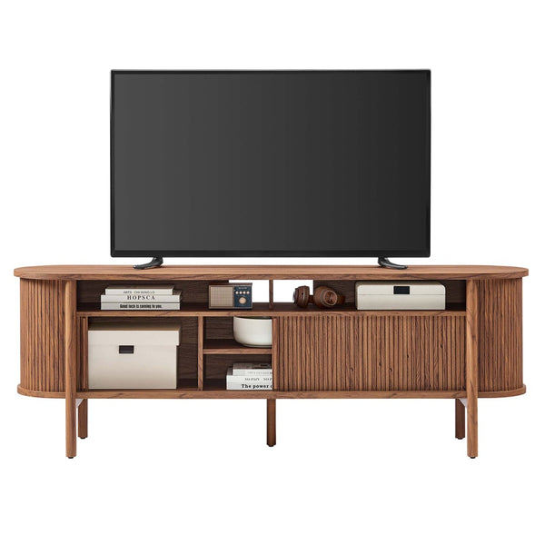 Modway Furniture Cadence 71" Curved TV Stand - Mid-Century Modern Credenza with Ample Storage & Stylish Design Walnut EEI-6310-WAL