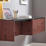 Modway Furniture Kinetic 38" Wall-Mount Office Desk With Cabinet and Shelf Black Cherry 18 x 76 x 23