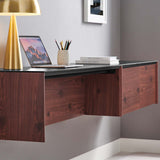 Modway Furniture Kinetic 49" Wall-Mount Office Desk With Cabinet and Shelf Black Cherry 18 x 87 x 27