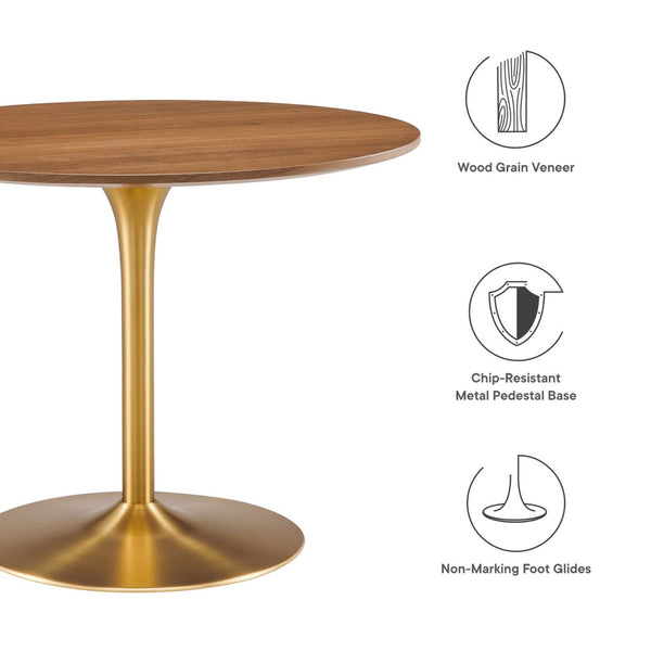 Modway Furniture Pursuit 40" Round Dining Table - Mid-Century Modern Pedestal Design for Small Spaces, Easy Care Walnut Gold EEI-6313-WAL-GLD