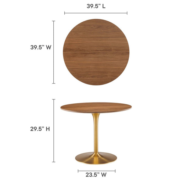 Modway Furniture Pursuit 40" Round Dining Table - Mid-Century Modern Pedestal Design for Small Spaces, Easy Care Walnut Gold EEI-6313-WAL-GLD
