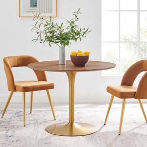 Modway Furniture Pursuit 40" Round Dining Table - Mid-Century Modern Pedestal Design for Small Spaces, Easy Care Walnut Gold EEI-6313-WAL-GLD
