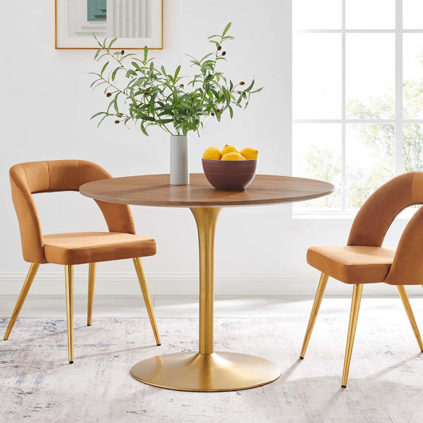 Modway Furniture Pursuit 40" Round Dining Table - Mid-Century Modern Pedestal Design for Small Spaces, Easy Care Walnut Gold EEI-6313-WAL-GLD