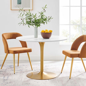 Modway Furniture Pursuit 40" Round Dining Table - Mid-Century Modern Pedestal Design for Small Spaces, Easy Care White Gold EEI-6313-WHI-GLD