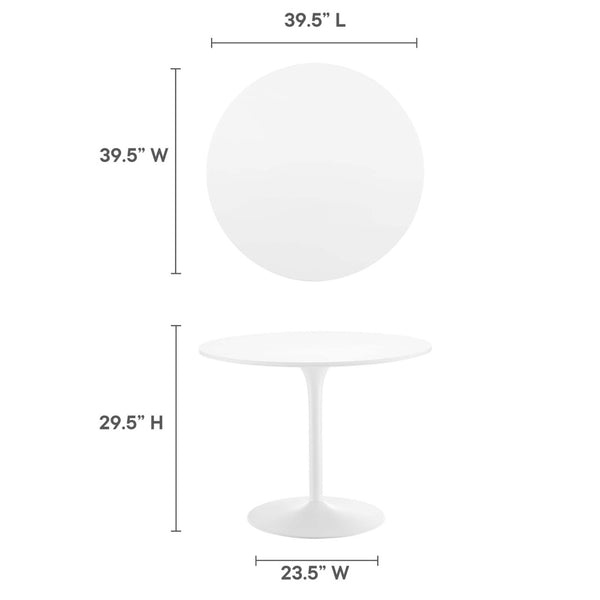Modway Furniture Pursuit 40" Round Dining Table - Mid-Century Modern Pedestal Design for Small Spaces, Easy Care White White EEI-6313-WHI-WHI