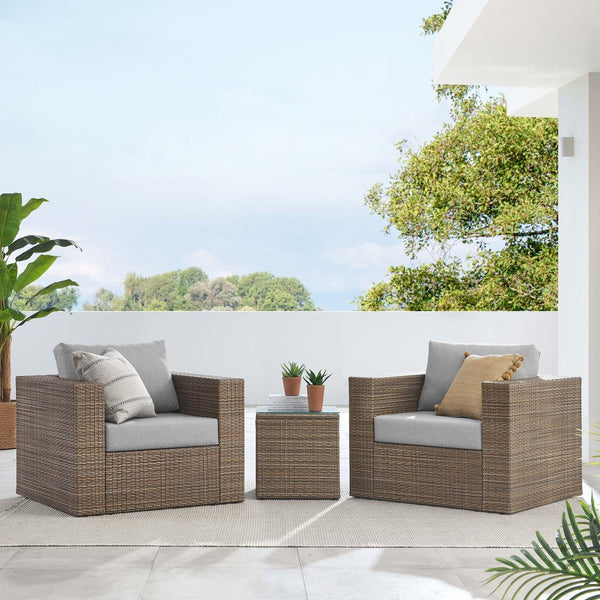 Modway Furniture Convene 3-Piece Outdoor Patio Furniture Set - Stylish, Weather-Resistant Rattan with Cushions & Table Cappuccino Gray EEI-6327-CAP-GRY