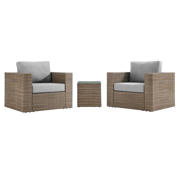 Modway Furniture Convene 3-Piece Outdoor Patio Furniture Set - Stylish, Weather-Resistant Rattan with Cushions & Table Cappuccino Gray EEI-6327-CAP-GRY