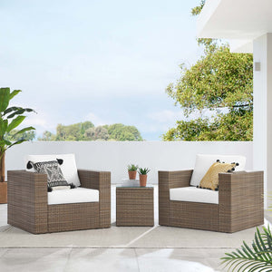 Modway Furniture Convene 3-Piece Outdoor Patio Furniture Set - Stylish, Weather-Resistant Rattan with Cushions & Table Cappuccino White EEI-6327-CAP-WHI