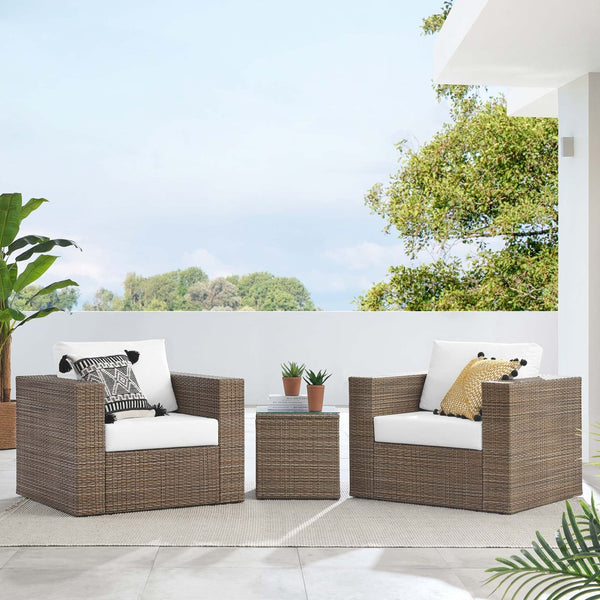 Modway Furniture Convene 3-Piece Outdoor Patio Furniture Set - Stylish, Weather-Resistant Rattan with Cushions & Table Cappuccino White EEI-6327-CAP-WHI