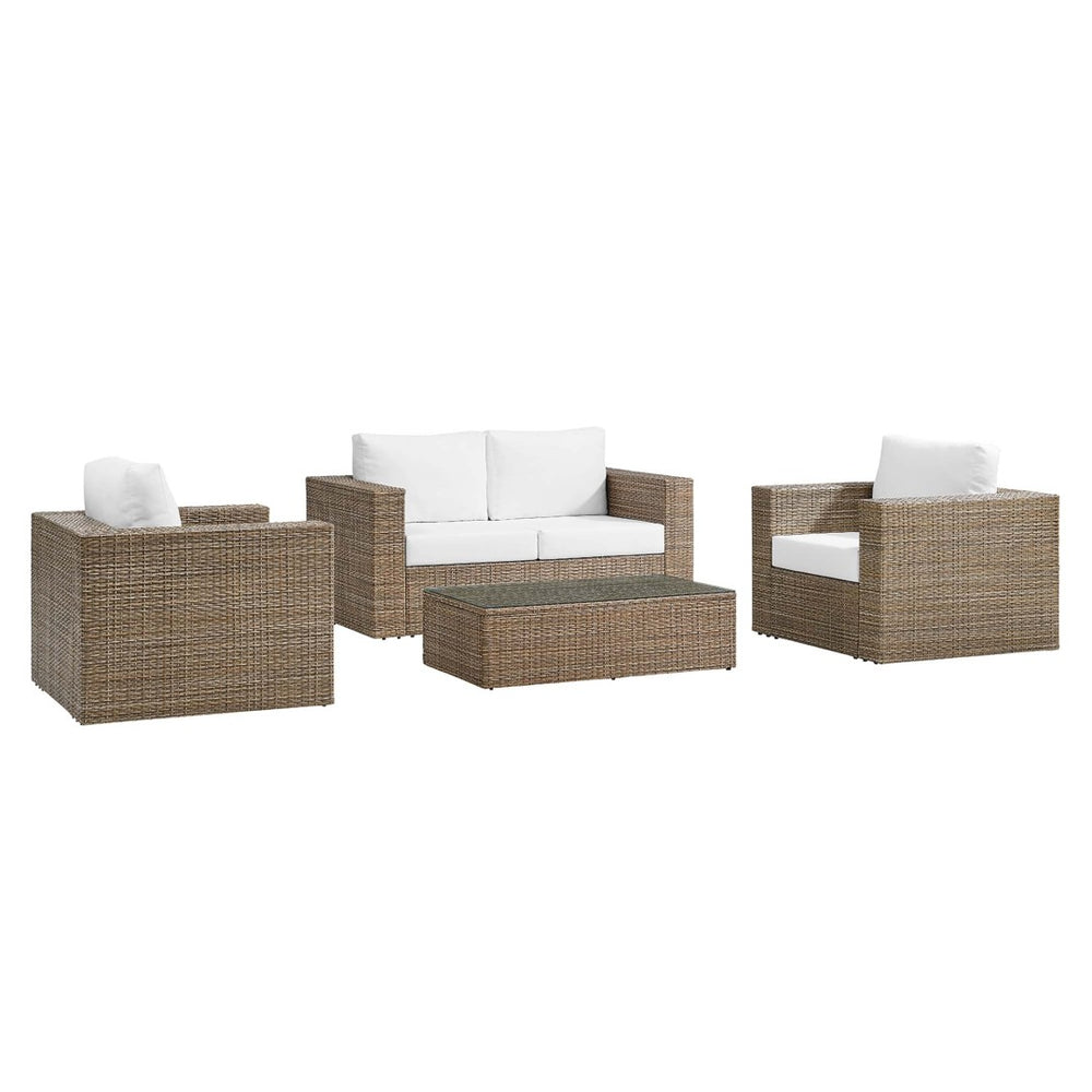 Modway Furniture Convene 4-Piece Weather-Resistant Outdoor Patio Furniture Set with Cushions & Glass Table EEI-6328-CAP-WHI