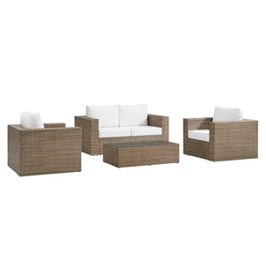 Modway Furniture Convene 4-Piece Weather-Resistant Outdoor Patio Furniture Set with Cushions & Glass Table EEI-6328-CAP-WHI