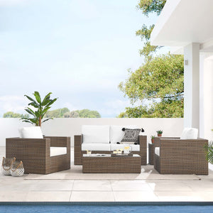 Modway Furniture Convene 4-Piece Weather-Resistant Outdoor Patio Furniture Set with Cushions & Glass Table EEI-6328-CAP-WHI