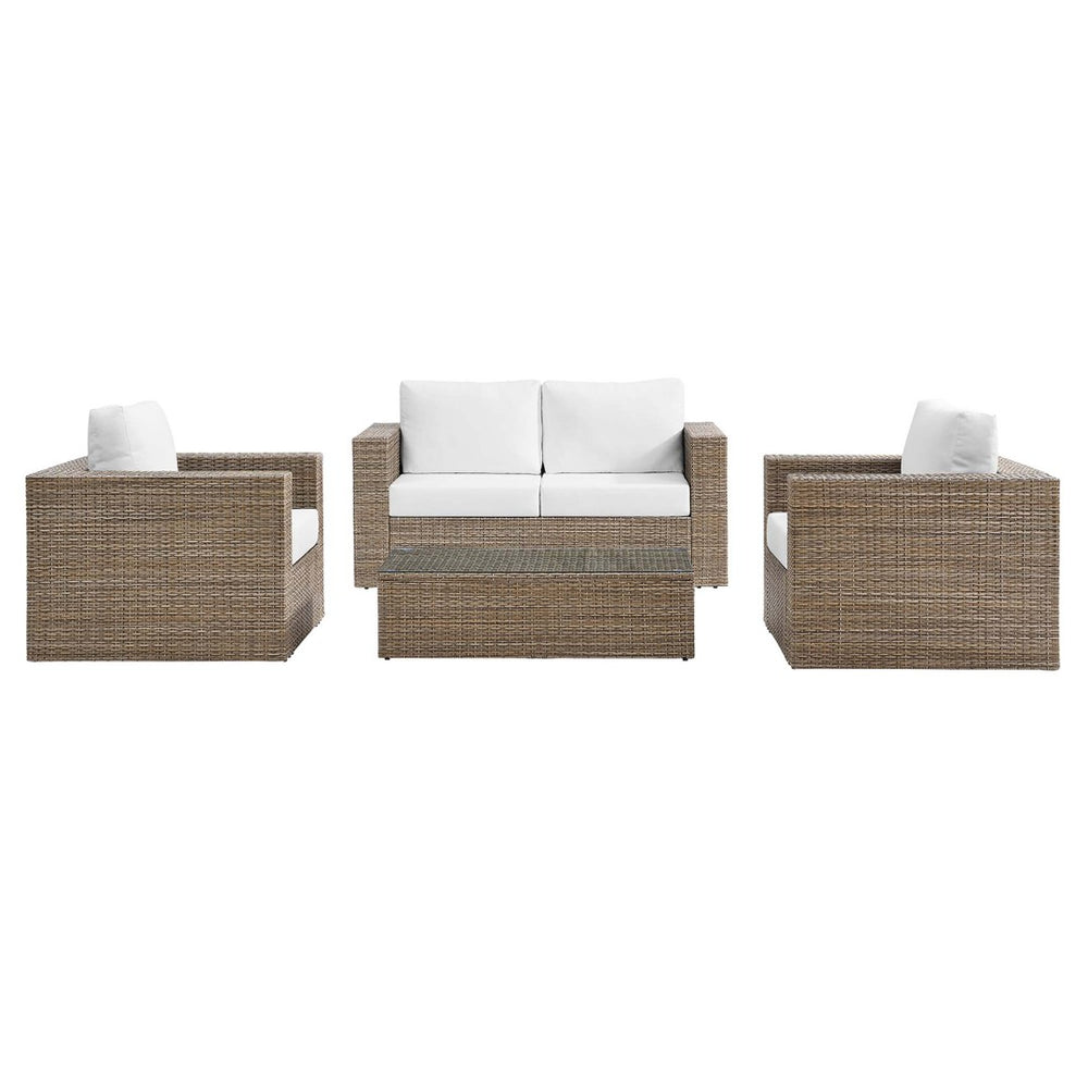 Modway Furniture Convene 4-Piece Weather-Resistant Outdoor Patio Furniture Set with Cushions & Glass Table EEI-6328-CAP-WHI