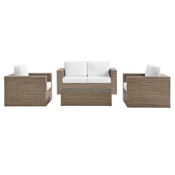 Modway Furniture Convene 4-Piece Weather-Resistant Outdoor Patio Furniture Set with Cushions & Glass Table EEI-6328-CAP-WHI