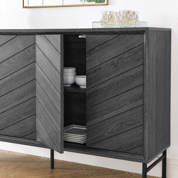 Modway Furniture Harper Chevron Sideboard - Modern Storage Solution with Stylish Geometric Design for Any Room Black EEI-6336-BLK