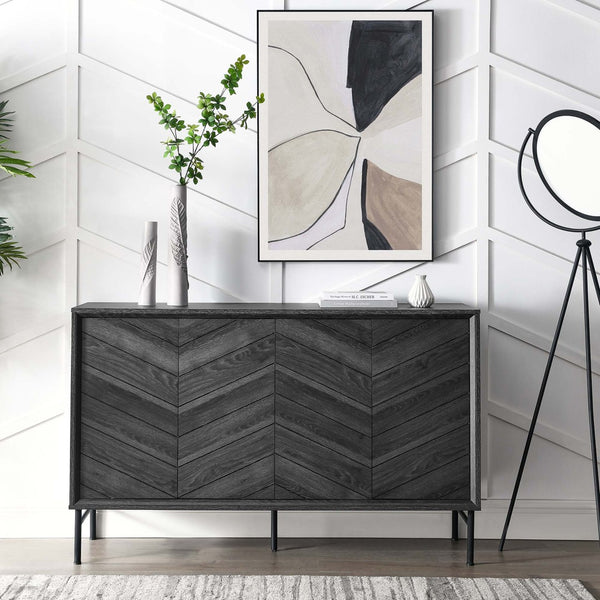 Modway Furniture Harper Chevron Sideboard - Modern Storage Solution with Stylish Geometric Design for Any Room Black EEI-6336-BLK