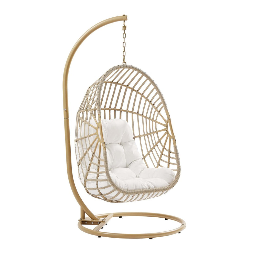 Modway Furniture Amalie Wicker Rattan Outdoor Swing Chair with Metal Stand – Coastal Comfort for Indoor & Patio Use EEI-6337-NAT-WHI