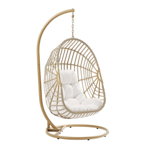 Modway Furniture Amalie Wicker Rattan Outdoor Swing Chair with Metal Stand – Coastal Comfort for Indoor & Patio Use EEI-6337-NAT-WHI