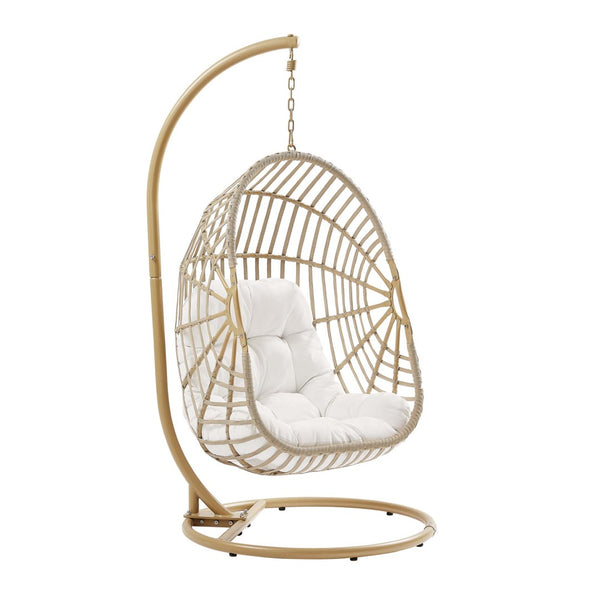 Modway Furniture Amalie Wicker Rattan Outdoor Swing Chair with Metal Stand – Coastal Comfort for Indoor & Patio Use EEI-6337-NAT-WHI