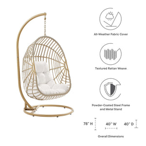 Modway Furniture Amalie Wicker Rattan Outdoor Swing Chair with Metal Stand – Coastal Comfort for Indoor & Patio Use EEI-6337-NAT-WHI