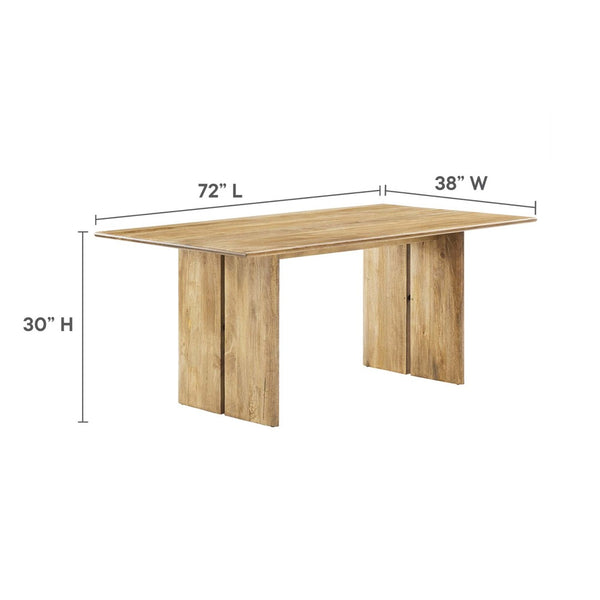 Modway Furniture Amistad 72" Dining Table - Handcrafted Mango Wood with Rustic-Modern Charm for Family Gatherings Oak EEI-6339-OAK