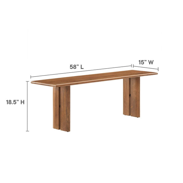 Modway Furniture Amistad 58" Handcrafted Mango Wood Bench – Stylish Seating for Dining, Entryway, or Bedroom Decor Walnut EEI-6344-WAL