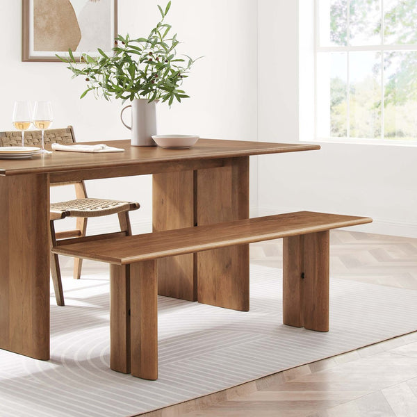 Modway Furniture Amistad 58" Handcrafted Mango Wood Bench – Stylish Seating for Dining, Entryway, or Bedroom Decor Walnut EEI-6344-WAL