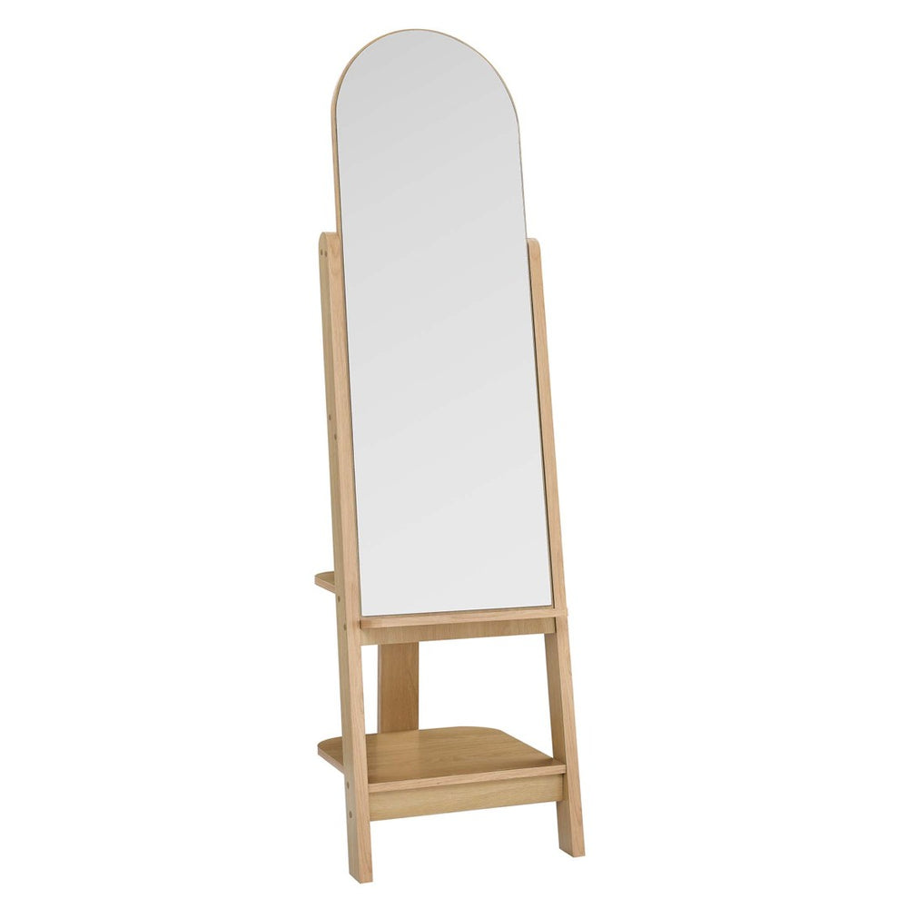 Modway Furniture Ascend Full-Length Standing Mirror with Arched Glass and Stylish Storage for Organizing Outfits Oak EEI-6346-OAK