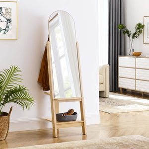 Modway Furniture Ascend Full-Length Standing Mirror with Arched Glass and Stylish Storage for Organizing Outfits Oak EEI-6346-OAK