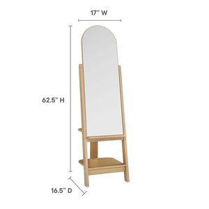 Modway Furniture Ascend Full-Length Standing Mirror with Arched Glass and Stylish Storage for Organizing Outfits Oak EEI-6346-OAK