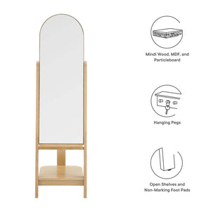 Modway Furniture Ascend Full-Length Standing Mirror with Arched Glass and Stylish Storage for Organizing Outfits Oak EEI-6346-OAK