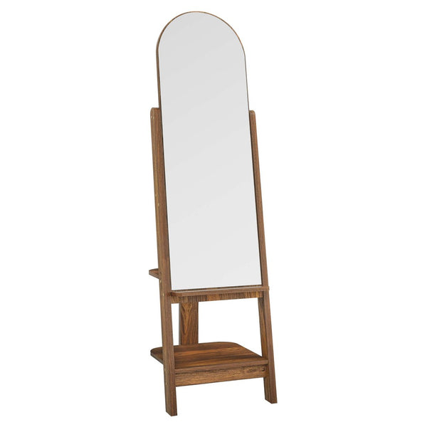Modway Furniture Ascend Full-Length Standing Mirror with Arched Glass and Stylish Storage for Organizing Outfits Walnut EEI-6346-WAL