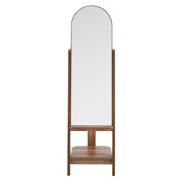 Modway Furniture Ascend Full-Length Standing Mirror with Arched Glass and Stylish Storage for Organizing Outfits Walnut EEI-6346-WAL