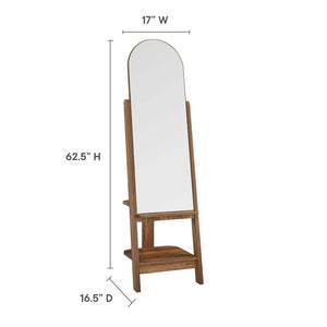 Modway Furniture Ascend Full-Length Standing Mirror with Arched Glass and Stylish Storage for Organizing Outfits Walnut EEI-6346-WAL
