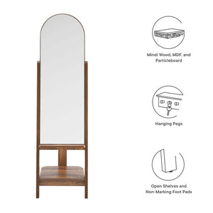 Modway Furniture Ascend Full-Length Standing Mirror with Arched Glass and Stylish Storage for Organizing Outfits Walnut EEI-6346-WAL