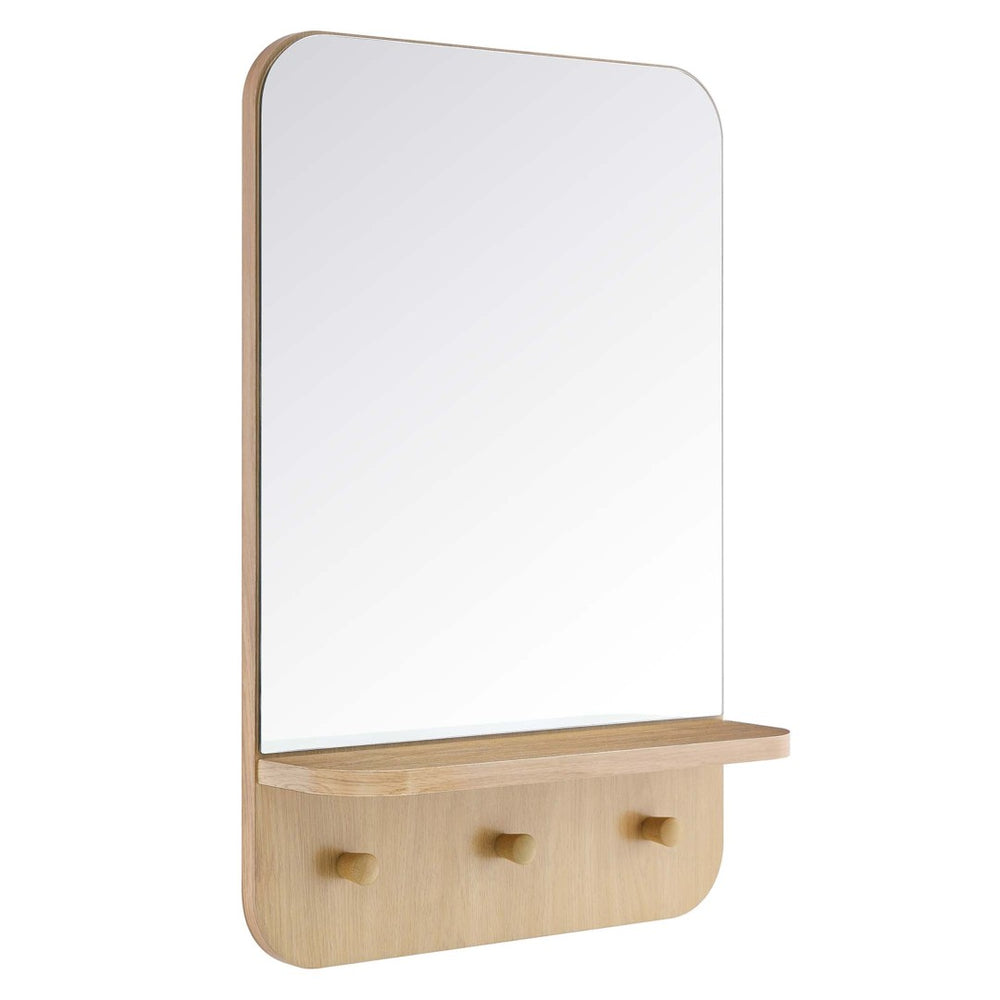 Modway Furniture Lumina Mirror - Stylish Space-Saving Design with Shelf and Pegs for Organized Entryway Décor Oak EEI-6348-OAK