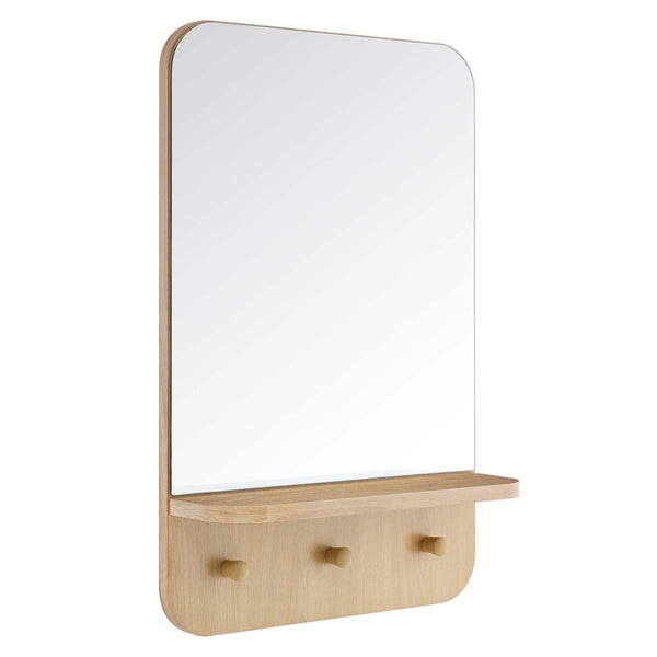 Modway Furniture Lumina Mirror - Stylish Space-Saving Design with Shelf and Pegs for Organized Entryway Décor Oak EEI-6348-OAK