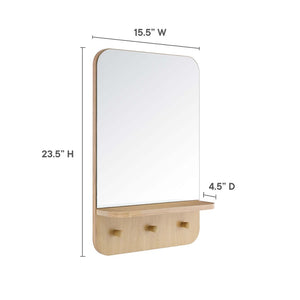 Modway Furniture Lumina Mirror - Stylish Space-Saving Design with Shelf and Pegs for Organized Entryway Décor Oak EEI-6348-OAK