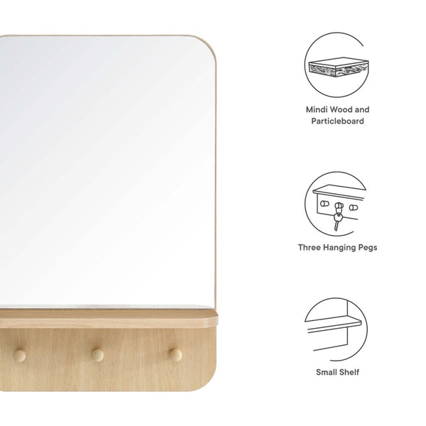 Modway Furniture Lumina Mirror - Stylish Space-Saving Design with Shelf and Pegs for Organized Entryway Décor Oak EEI-6348-OAK