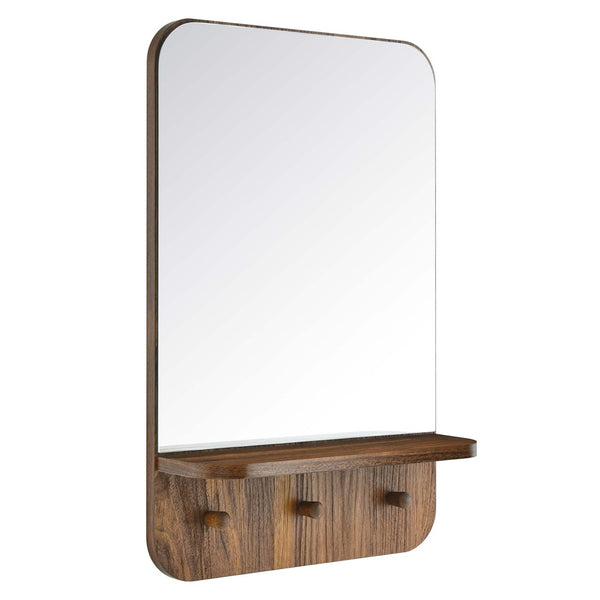 Modway Furniture Lumina Mirror - Stylish Space-Saving Design with Shelf and Pegs for Organized Entryway Décor Walnut EEI-6348-WAL