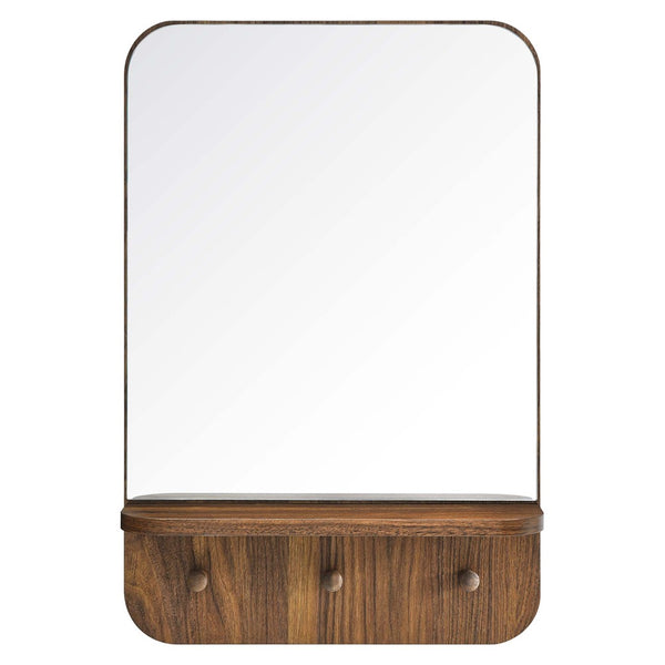 Modway Furniture Lumina Mirror - Stylish Space-Saving Design with Shelf and Pegs for Organized Entryway Décor Walnut EEI-6348-WAL