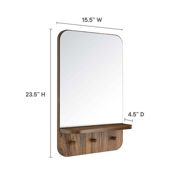 Modway Furniture Lumina Mirror - Stylish Space-Saving Design with Shelf and Pegs for Organized Entryway Décor Walnut EEI-6348-WAL