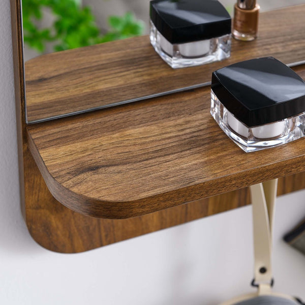 Modway Furniture Lumina Mirror - Stylish Space-Saving Design with Shelf and Pegs for Organized Entryway Décor Walnut EEI-6348-WAL