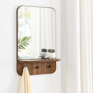 Modway Furniture Lumina Mirror - Stylish Space-Saving Design with Shelf and Pegs for Organized Entryway Décor Walnut EEI-6348-WAL