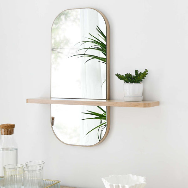 Modway Furniture Solstice Mirror - Elegant Rectangular Wall Mirror with Shelf for Entryway and Living Space Decor Oak EEI-6349-OAK