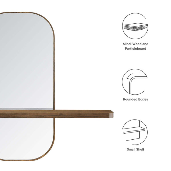 Modway Furniture Solstice Mirror - Elegant Rectangular Wall Mirror with Shelf for Entryway and Living Space Decor Walnut EEI-6349-WAL