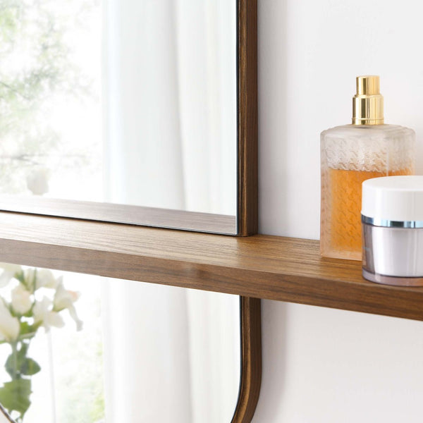 Modway Furniture Solstice Mirror - Elegant Rectangular Wall Mirror with Shelf for Entryway and Living Space Decor Walnut EEI-6349-WAL