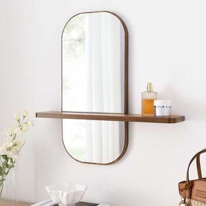 Modway Furniture Solstice Mirror - Elegant Rectangular Wall Mirror with Shelf for Entryway and Living Space Decor Walnut EEI-6349-WAL
