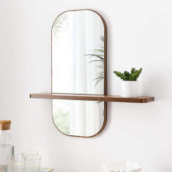 Modway Furniture Solstice Mirror - Elegant Rectangular Wall Mirror with Shelf for Entryway and Living Space Decor Walnut EEI-6349-WAL