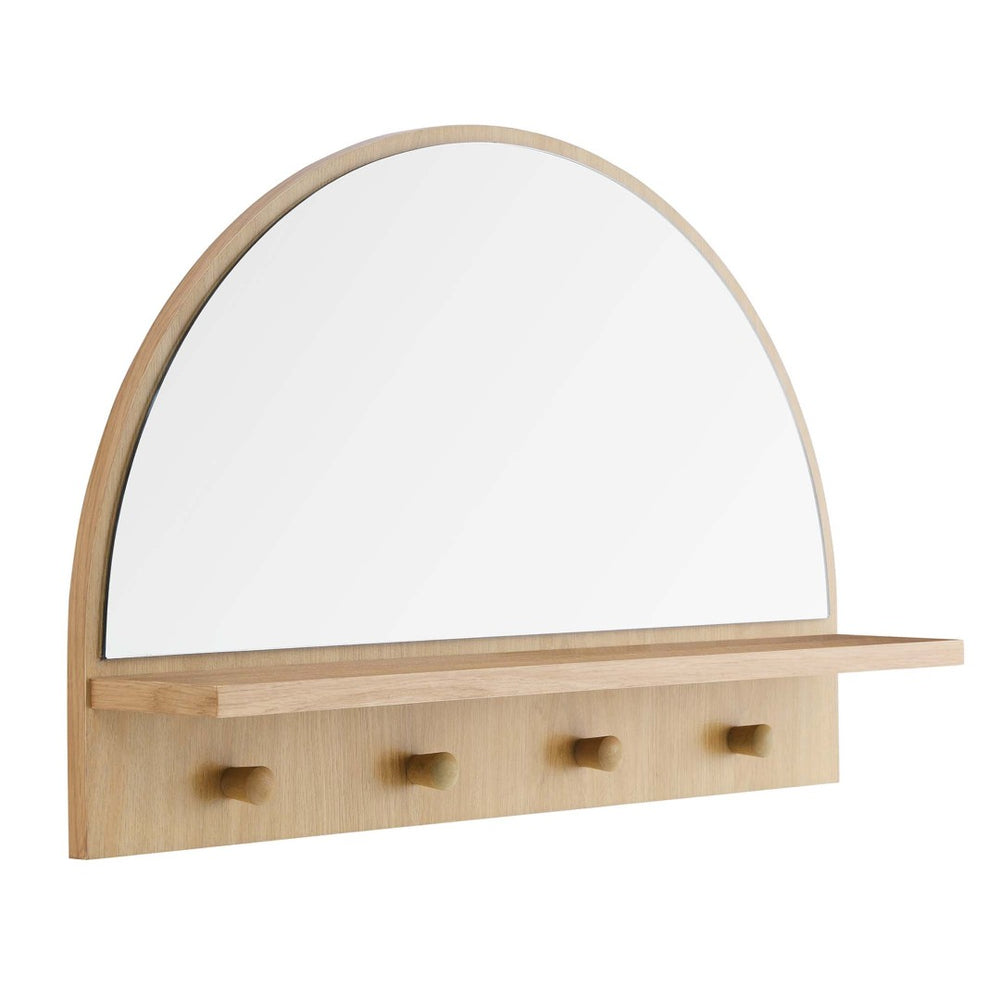 Modway Furniture Moonbeam Arched Wall Mirror with Shelf & Pegs - Stylish Entryway Storage Solution for Modern Spaces Oak EEI-6350-OAK